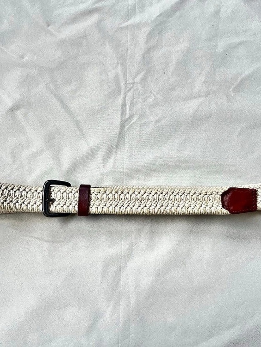 J.Crew Cream Braided Nautical Woven Belt Brown Leather Trim Preppy Coastal 44”